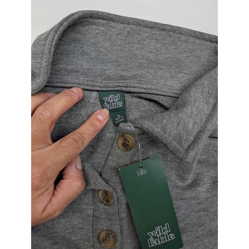 Wild Fable Womens XL Gray Cropped Polo Sweatshirt Long Sleeve Henley NWT - Picture 4 of 5
